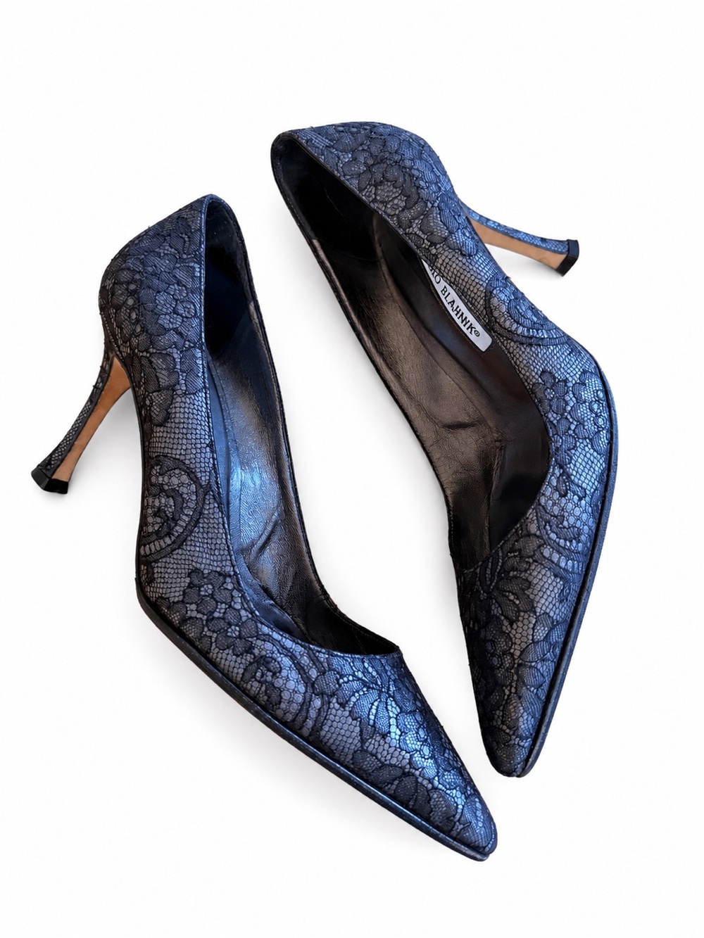 Manolo Blahnik pumps Black Lace Pointed-Toe Heels Stiletto shoes classy vintage